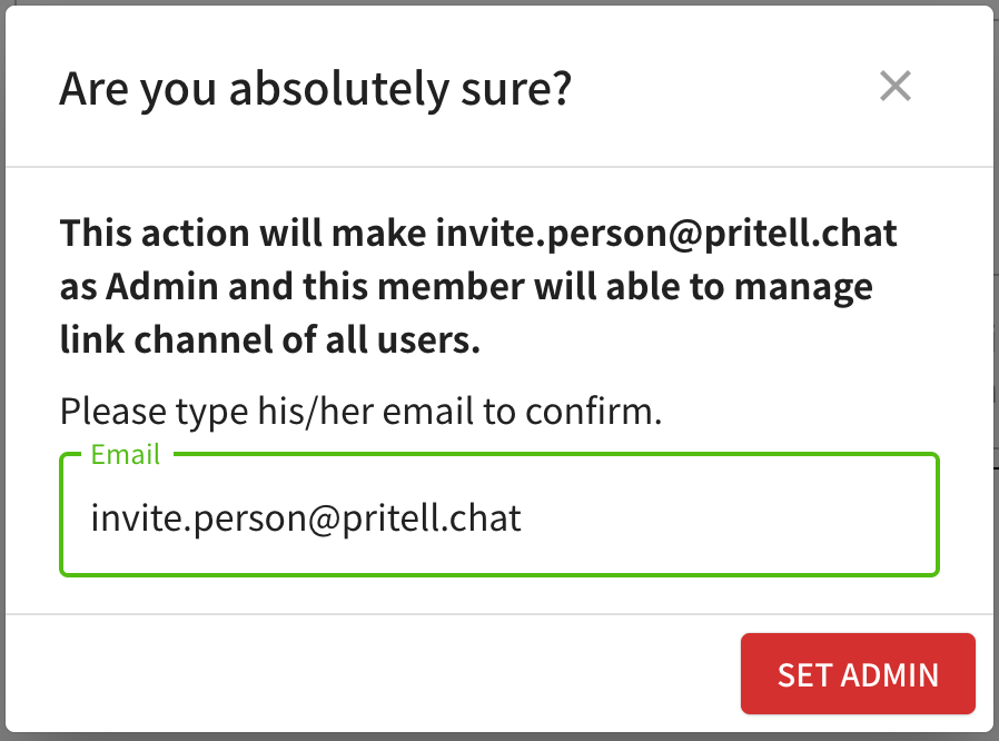 Set admin pop-up